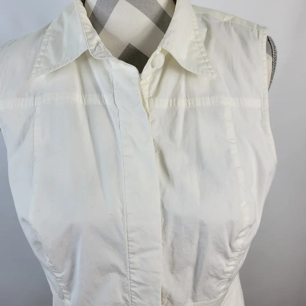 Ann Taylor Loft White Sleeveless Shirt Dress Cotton Size 12 - Picture 3 of 15